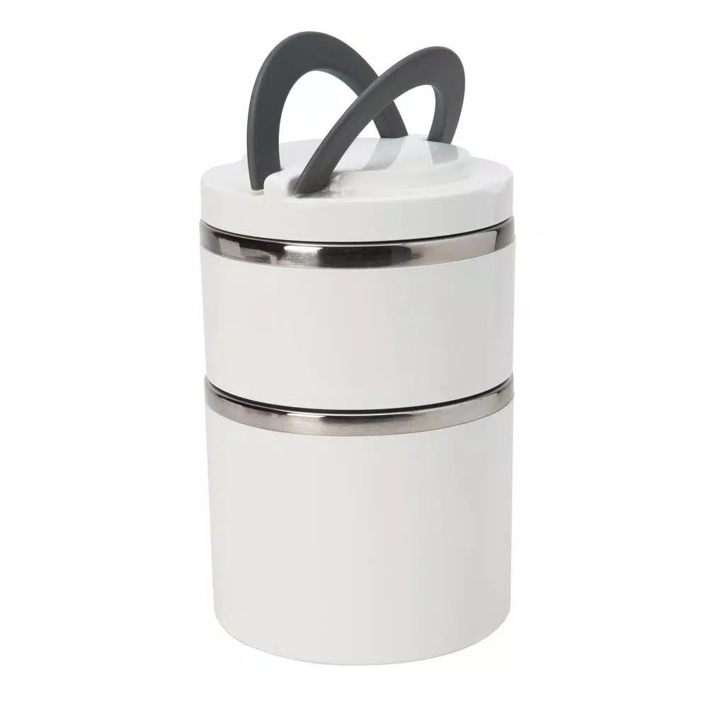 Kitchen Details White 2-Tier Round Twist Stainless Steel Insulated Lunch Box