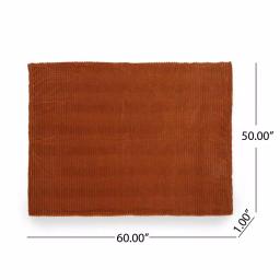 Noble House Cascara Orange Corduroy Plush Throw Blanket - Modern Textured Decor thumbnail 3
