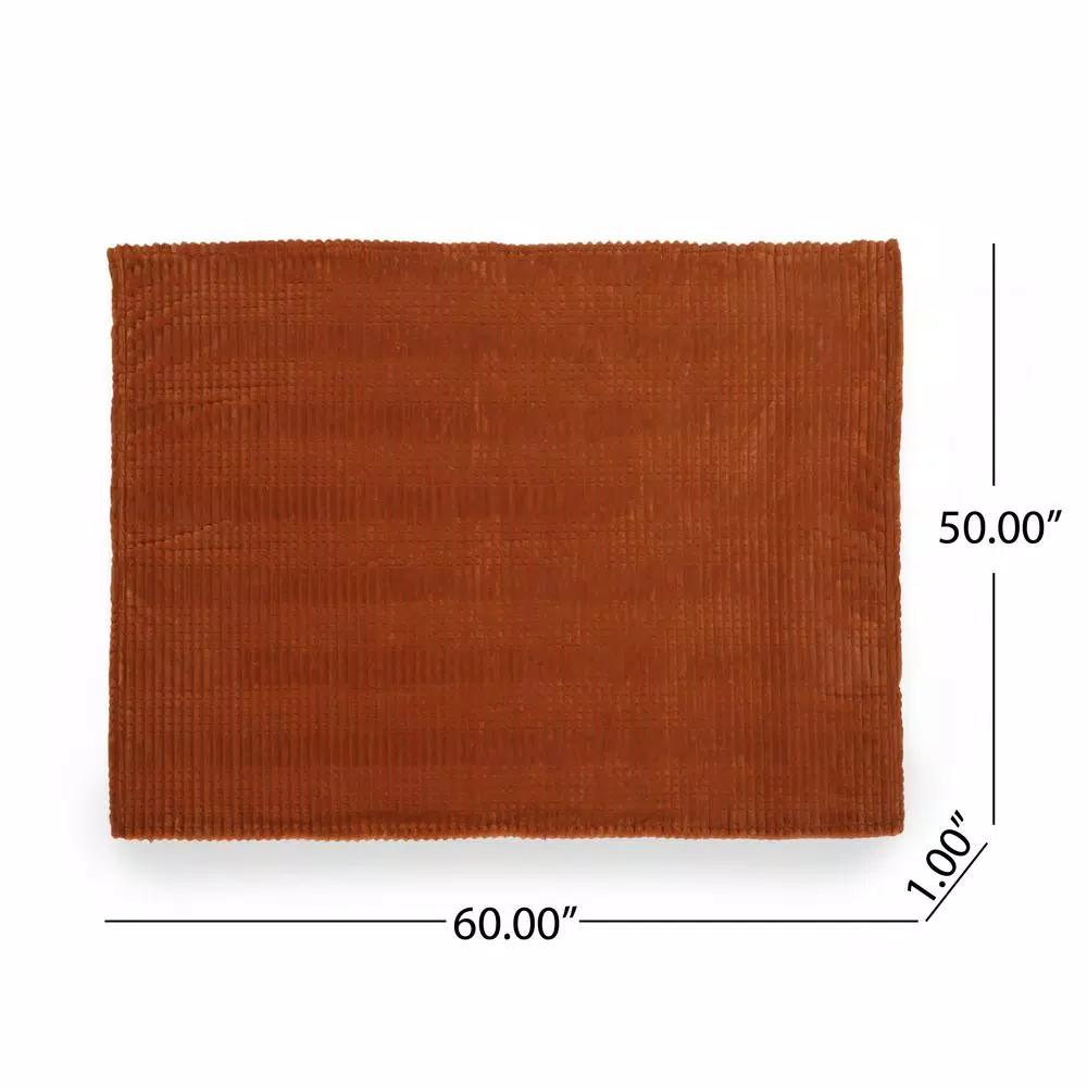 Noble House Cascara Orange Corduroy Plush Throw Blanket - Modern Textured Decor