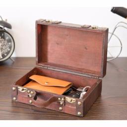 Vintiquewise Antique Style Small Wooden Suitcase Decorative Box with Leather Straps and Cherry Finish thumbnail 1
