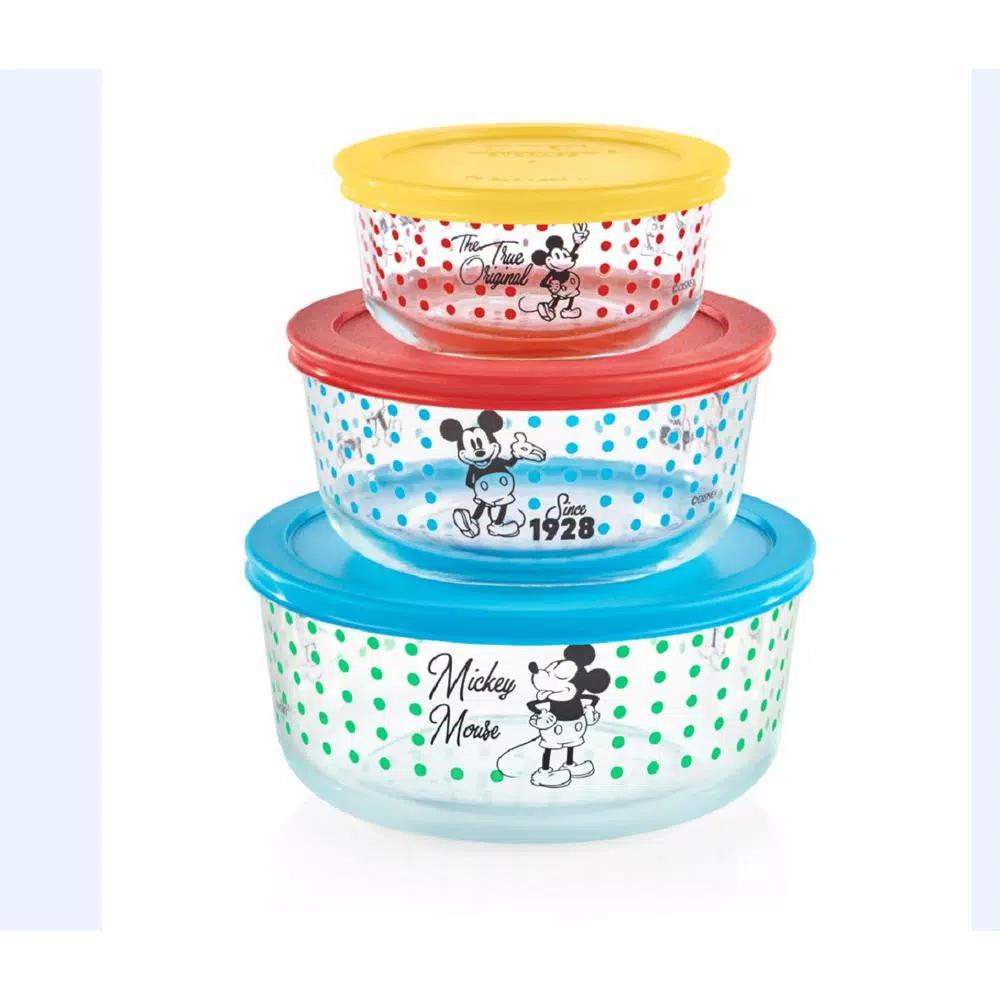Pyrex Disney Mickey Mouse The True Original 6-Piece Glass Food Storage Container Set with Lids