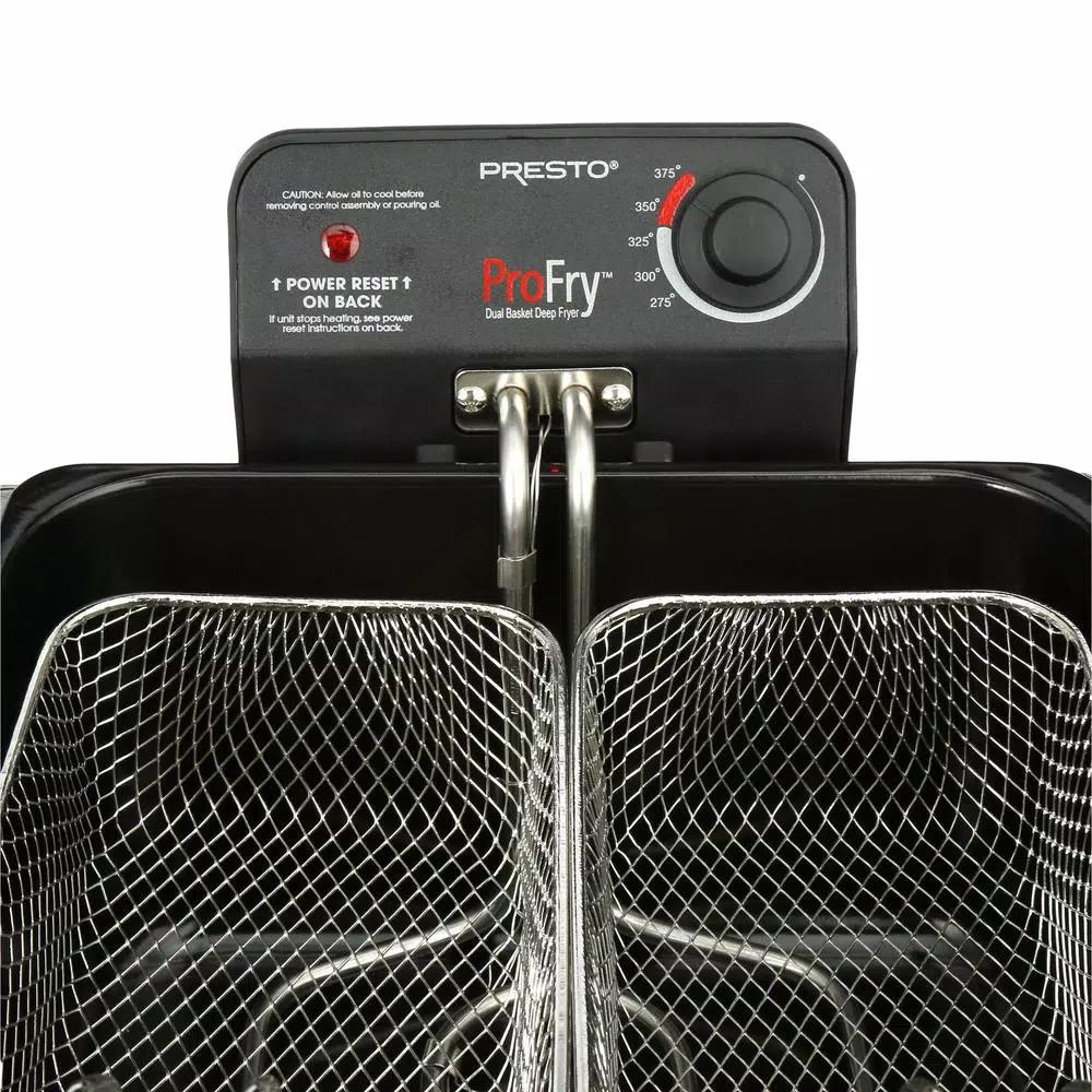 Presto ProFry 12-Cup Deep Fryer, 1800W Electric Immersion Element with 2 Oblong Baskets