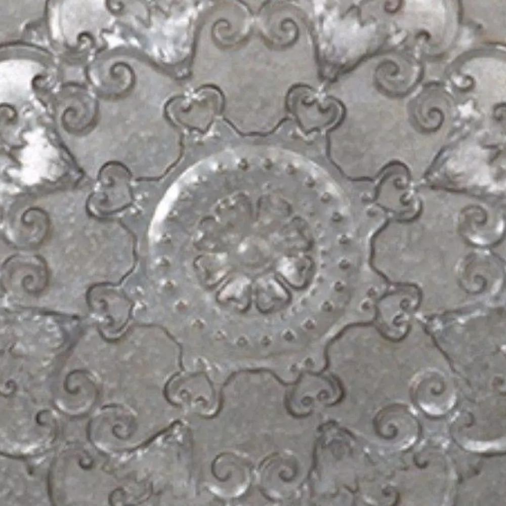 Benjara Ravello Square Gray Wood and Iron Decorative Tray with Floral Detail