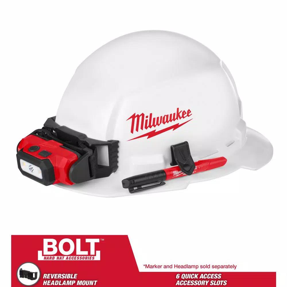 Milwaukee BOLT White Type 1 Class E Full Brim Hard Hat with Small Logo (12-Pack)