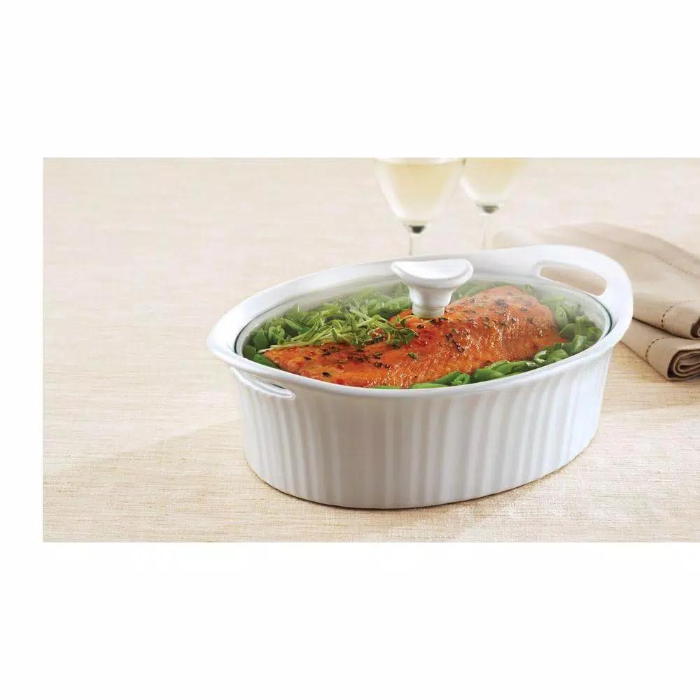 Corningware French White 2.5-Qt Oval Ceramic Casserole Dish with Glass Lid