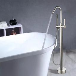 Vanity Art 40 in. Freestanding Single-Handle Claw Foot Tub Faucet with Hand Shower, Brushed Nickel thumbnail 2