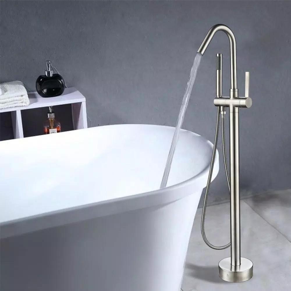Vanity Art 40 in. Freestanding Single-Handle Claw Foot Tub Faucet with Hand Shower, Brushed Nickel