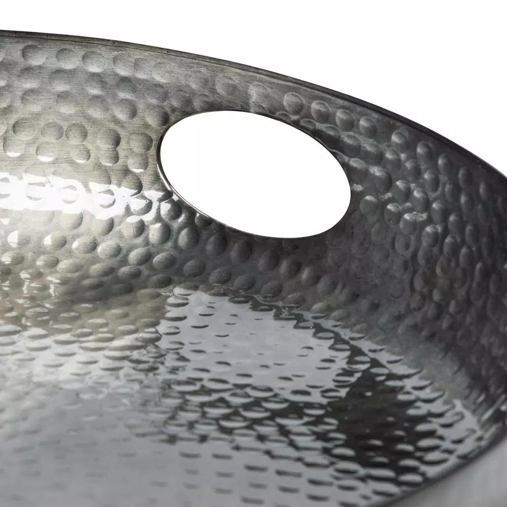 Honey-Can-Do Black Glossy Hammered Aluminum 16 in. Round Serving Tray with Handles