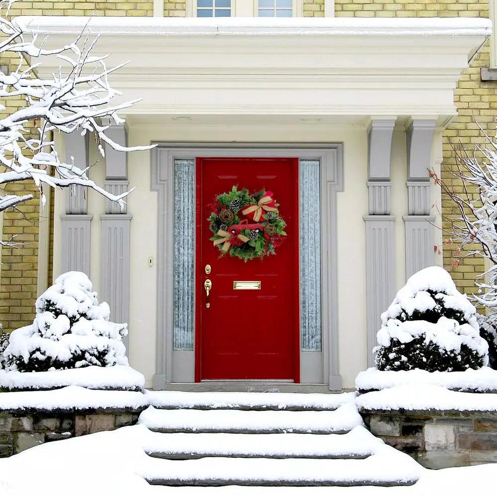 Fraser Hill Farm 24 in. Artificial Christmas Wreath and 9 ft. Garland Set with Red Truck, Berries, and Pinecones