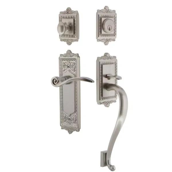 Nostalgic Warehouse Egg and Dart Satin Nickel Keyed Entry Lever Set, 2-3/8 in. Backset