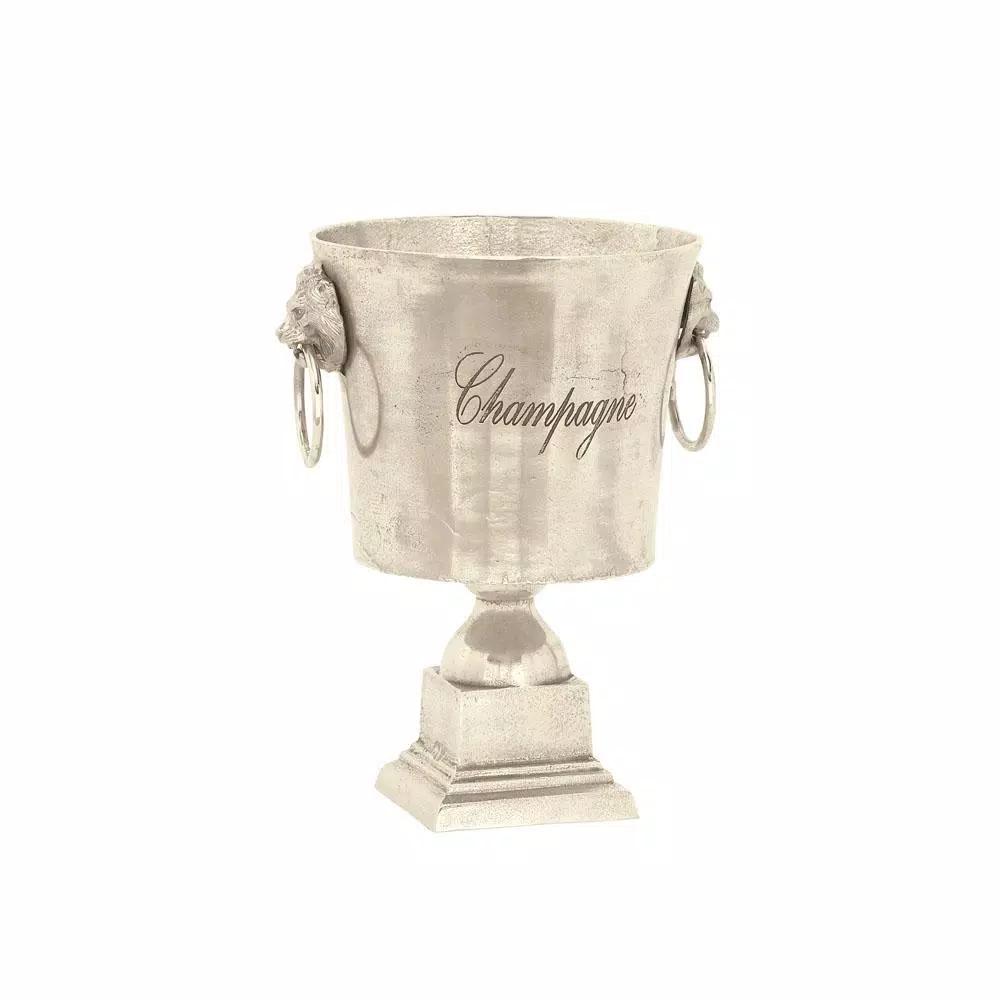 LITTON LANE 16 in. Rustic Silver Aluminum Champagne Wine Cooler with Lion Head Handles