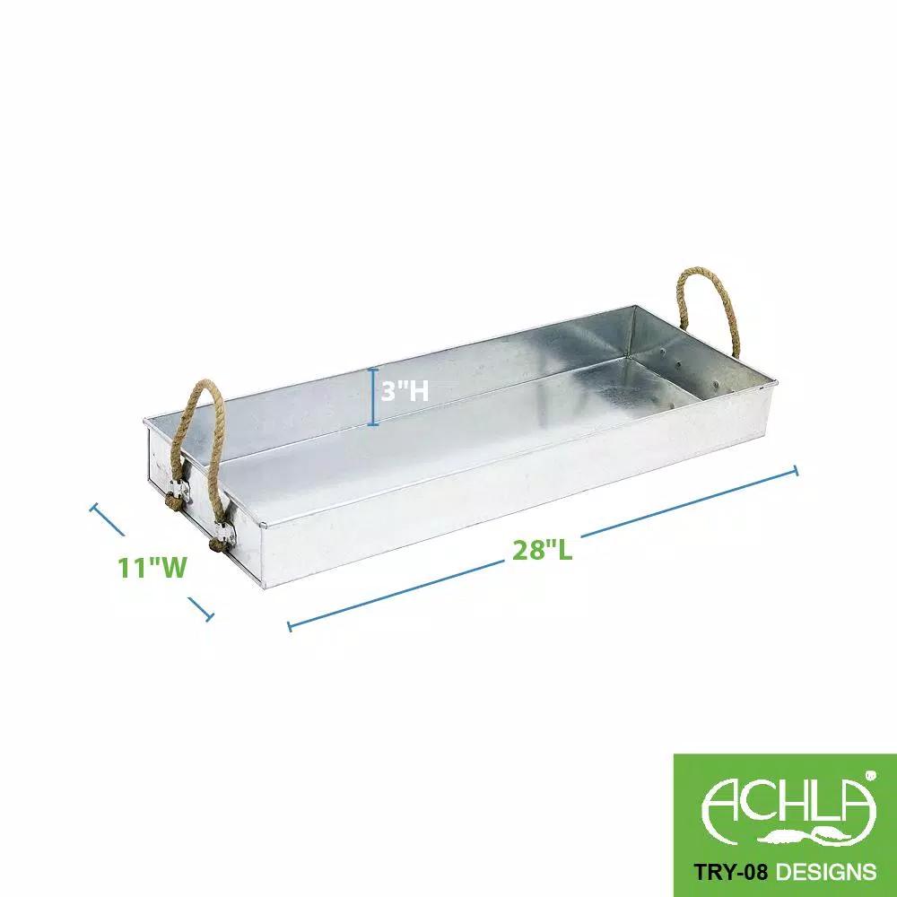 Achla Designs Galvanized Steel Serving Tray with Rope Handles, 28.25 in. x 10.25 in.