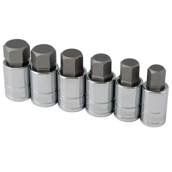 TITAN SAE Large Hex Bit Socket Set, 6-Piece S2 Alloy Steel Intermediate Depth