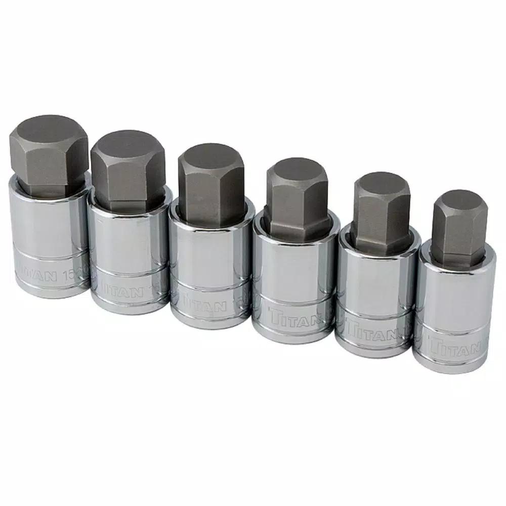 TITAN SAE Large Hex Bit Socket Set, 6-Piece S2 Alloy Steel Intermediate Depth