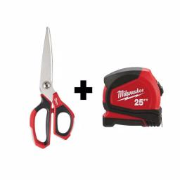 Milwaukee Jobsite Straight Scissors with 25 ft. Compact Tape Measure Set thumbnail 1