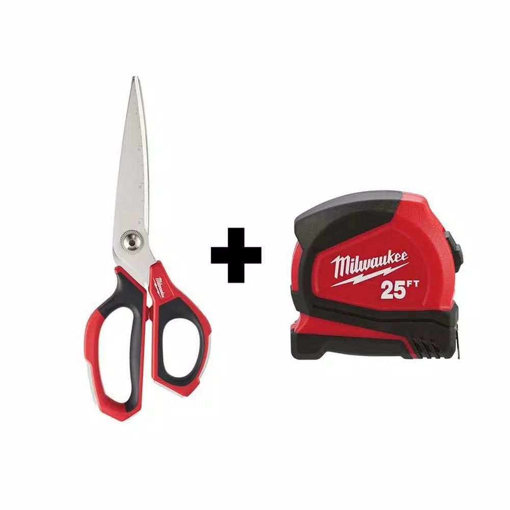 Milwaukee Jobsite Straight Scissors with 25 ft. Compact Tape Measure Set