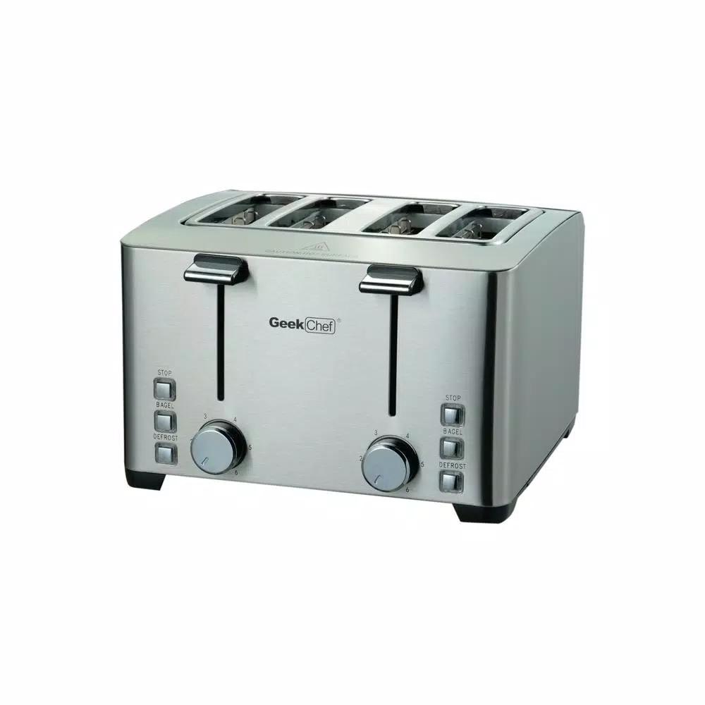 Boyel Living 1500W 4-Slice Wide Slot Silver Toaster with 6 Shade Settings and Removable Crumb Tray