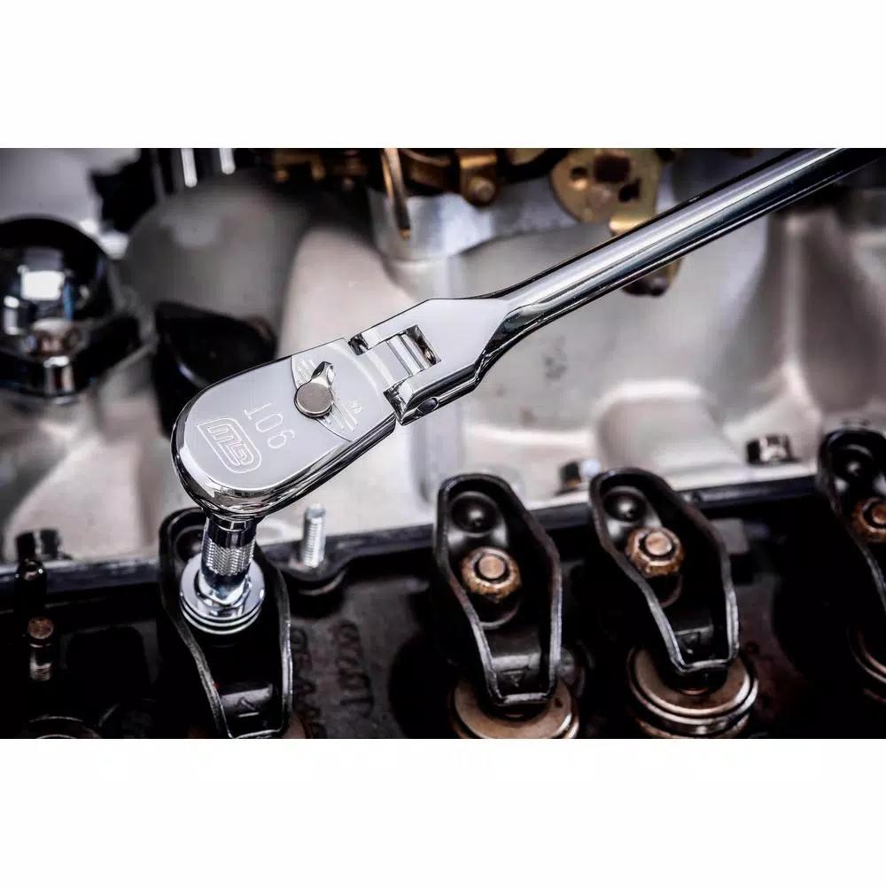 GEARWRENCH 3/8 in. Drive 90-Tooth Offset Flex Head Teardrop Ratchet, 12.25 in.