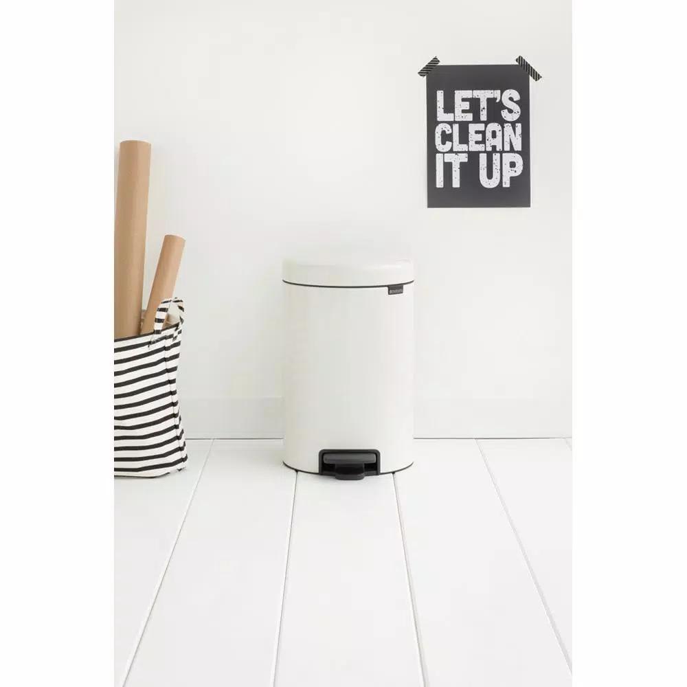 Brabantia Icon 3.2 Gal. White Steel Step-On Trash Can with Soft-Close Lid