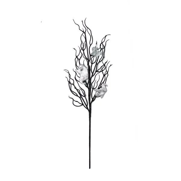 Unbranded 24 in. Halloween Twig Spray with Silver Ghosts (Set of 3)