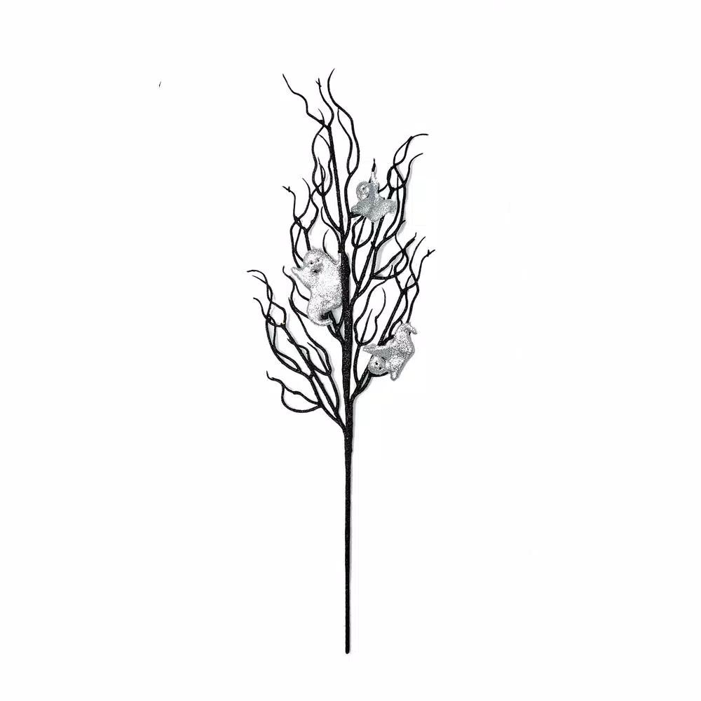 Unbranded 24 in. Halloween Twig Spray with Silver Ghosts (Set of 3)