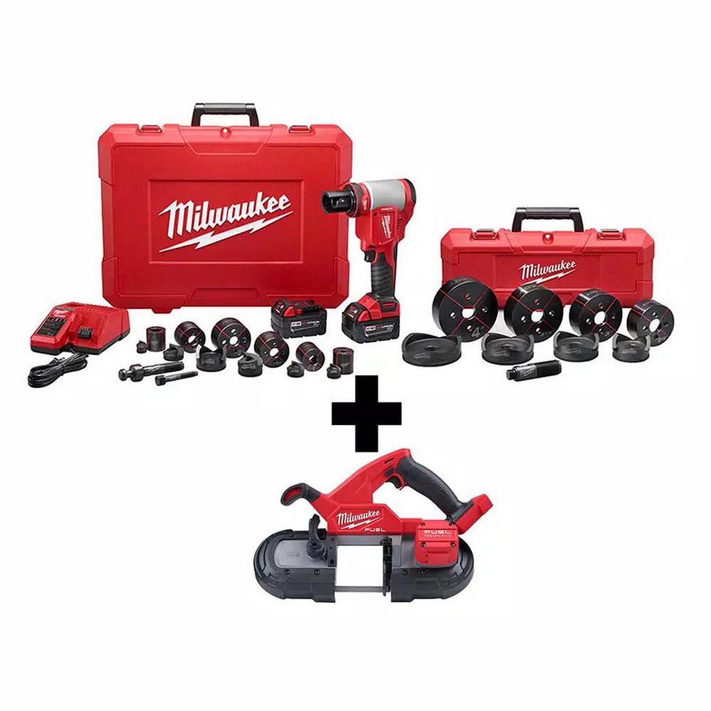Milwaukee M18 FORCE LOGIC 10 Ton Knockout Tool Kit with M18 FUEL Compact Band Saw
