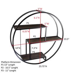 Admired By Nature 23 in. Black Round 3-Tier Iron and Wood Wall-Mounted Floating Shelves thumbnail 2
