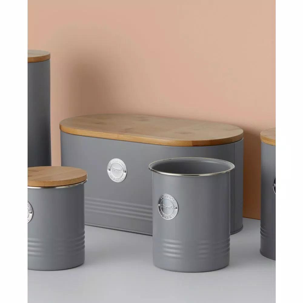 Typhoon Living Grey Bread Bin with Sustainable Bamboo Lid