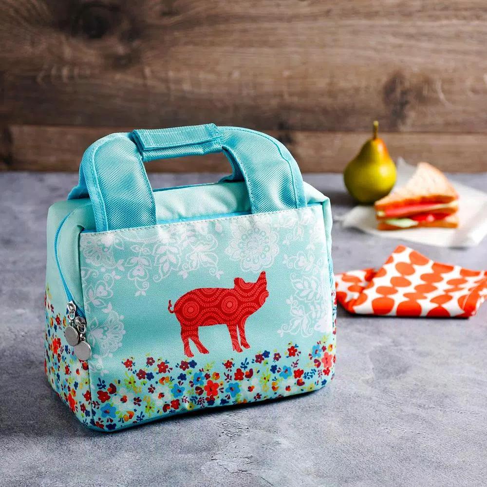 Urban Market Life on the Farm Pig Design 10.25 in. Polyester Lunch Bag