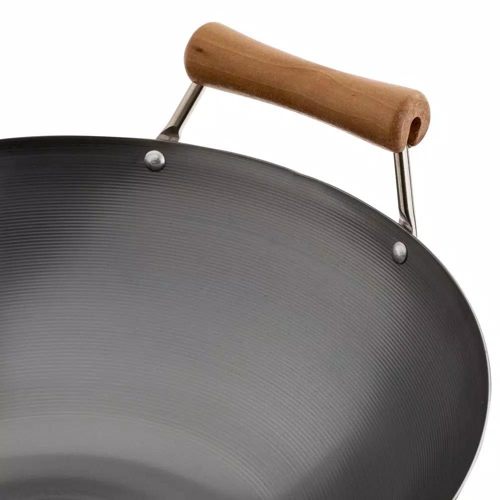 Honey-Can-Do Joyce Chen 14 in. Carbon Steel Wok with Removable Birchwood Handle