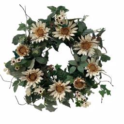 Glitzhome 24 in. Artificial Green Wreath with White Cream Sunflowers and Silk Leaves thumbnail 1