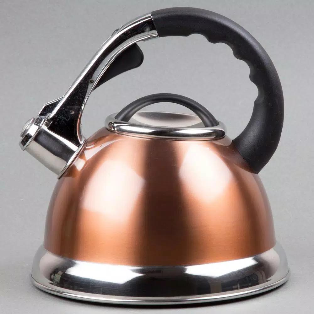 Creative Home Camille 3.0 Qt. Stainless Steel Whistling Tea Kettle with Aluminum Capsulated Bottom, Metallic Copper
