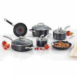 T-fal Prograde 10-Piece Aluminum Nonstick Cookware Set with Hard Titanium Reinforcement, Gray thumbnail 2