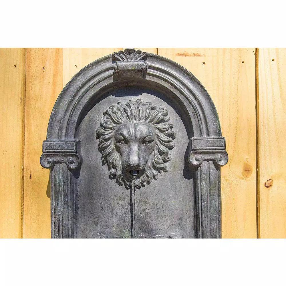 Kenroy Home Royal Resin Wall Fountain with Lion Head Design and LED Light, Zinc Finish