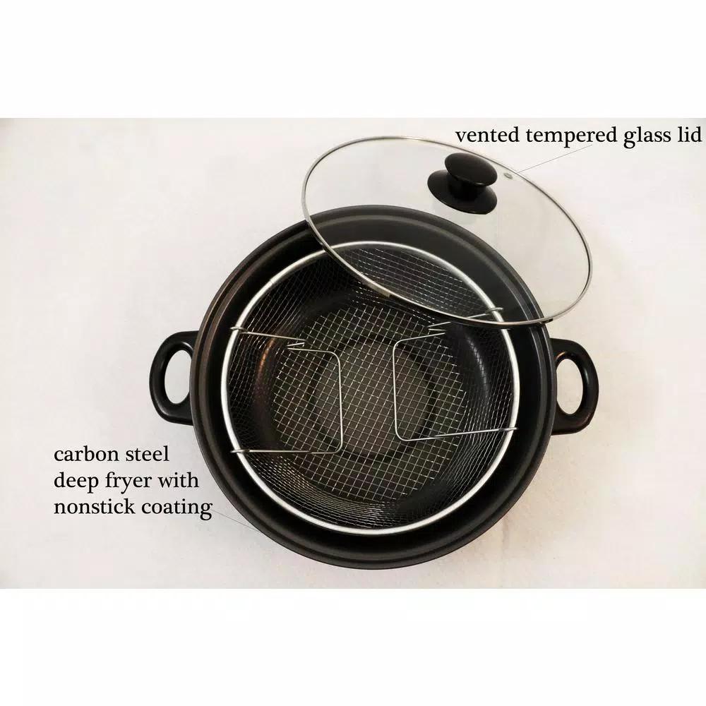 Cook Pro 4.5 Qt. Carbon Steel Deep Fryer Set with Frying Basket and Vented Glass Lid