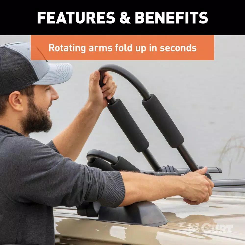 CURT Aluminum Kayak Roof Rack Carrier, 75 lb Capacity, Universal Fit
