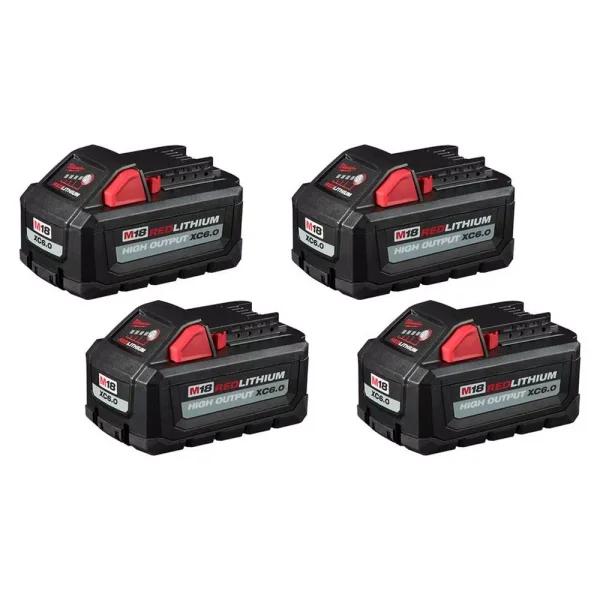 Milwaukee M18 REDLITHIUM HIGH OUTPUT XC6.0 18V 6.0Ah Lithium-Ion Battery Pack (4-Pack)