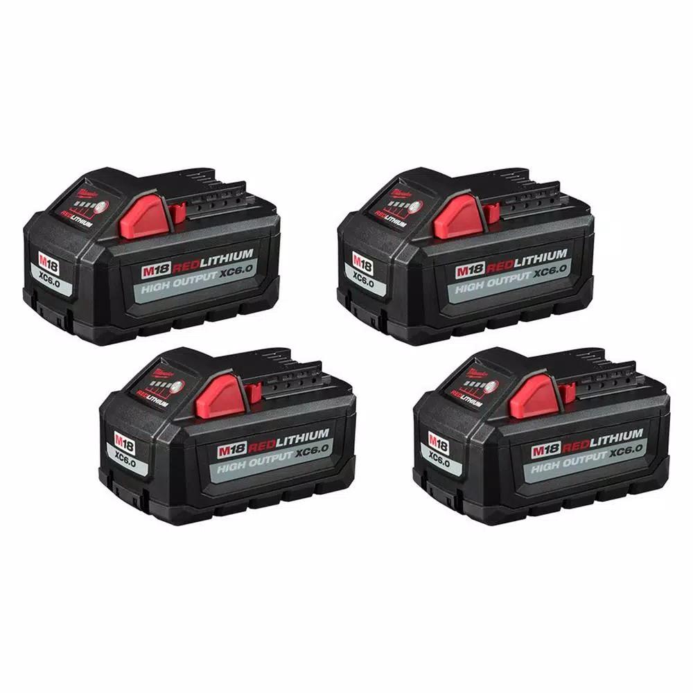 Milwaukee M18 REDLITHIUM HIGH OUTPUT XC6.0 18V 6.0Ah Lithium-Ion Battery Pack (4-Pack)