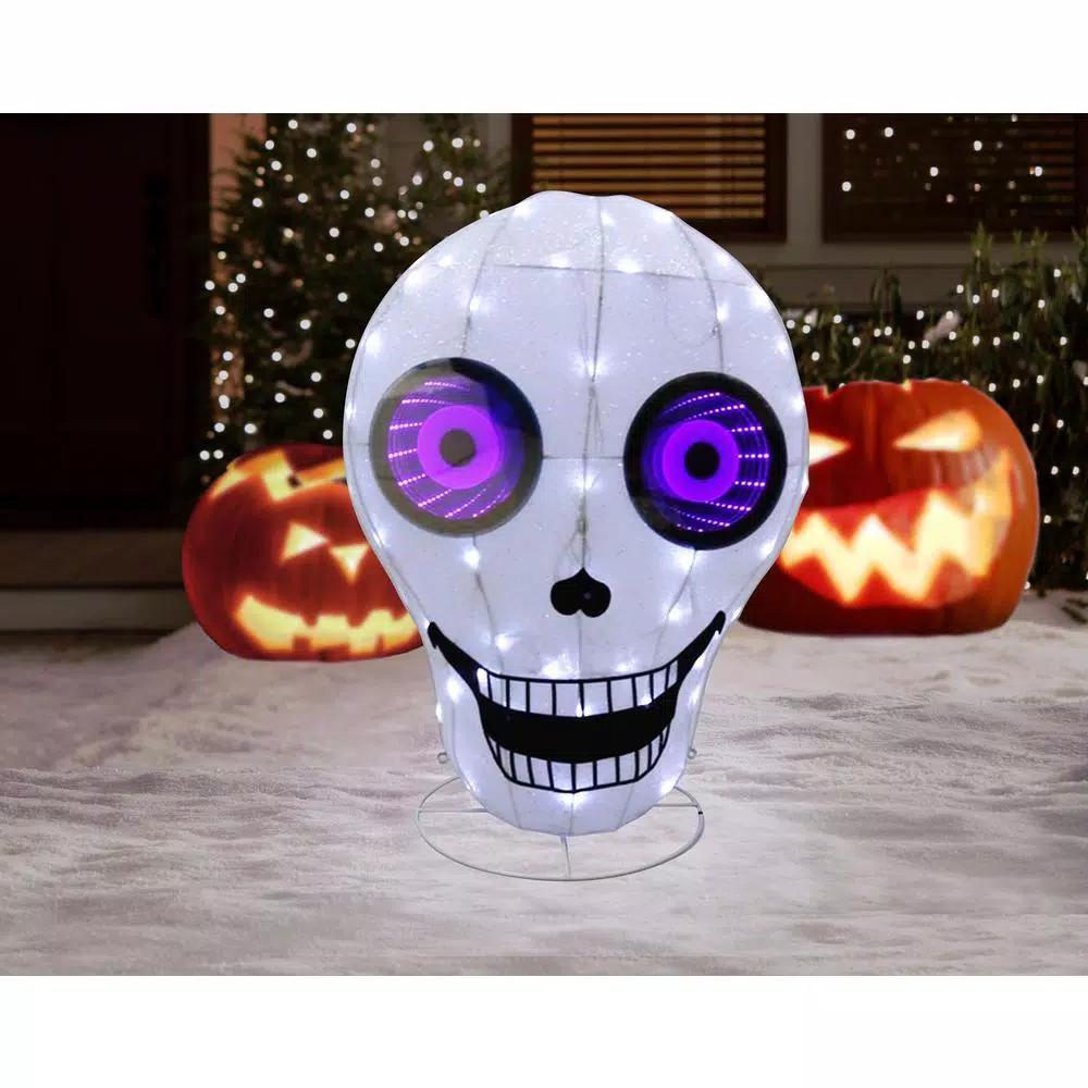 Puleo International 31 in. Lighted Halloween Skull with Infinity Mirror, 78 LED Lights