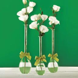 Two's Company Hand-Blown Glass Teardrop Vase Set of 3 with Sage Green Ribbon Detail thumbnail 1