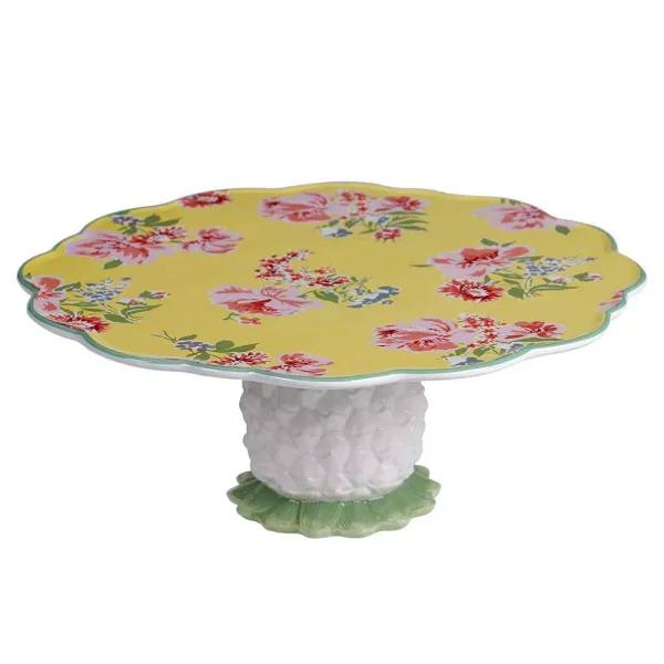 Certified International English Garden 12 in. Multicolored Earthenware Cake Stand