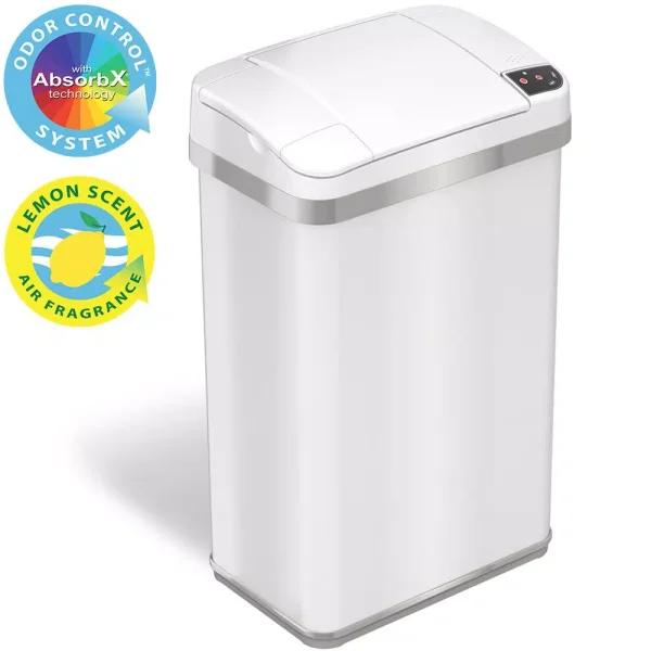 iTouchless 4 Gallon Touchless Sensor Trash Can with AbsorbX Odor Control, Pearl White