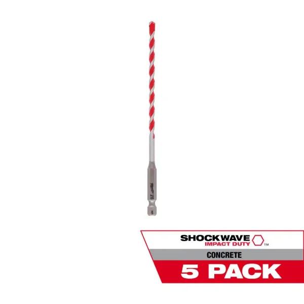 Milwaukee SHOCKWAVE 3/16 in. Carbide Hammer Drill Bits, 5-Pack