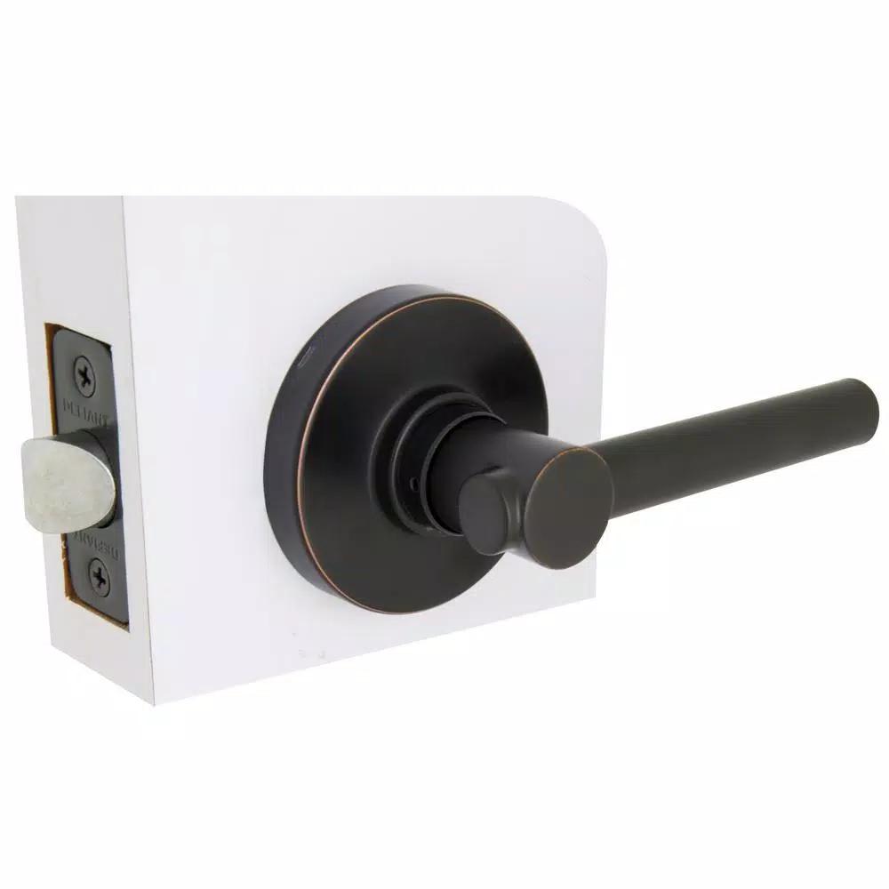 Defiant Highland Aged Bronze Passage Door Lever with Round Rose