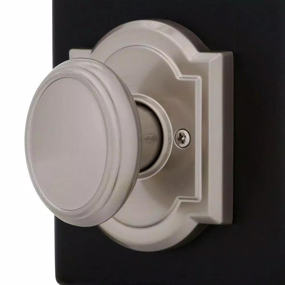 Baldwin Prestige Carnaby Satin Nickel Passage Door Knobs, 4-Pack