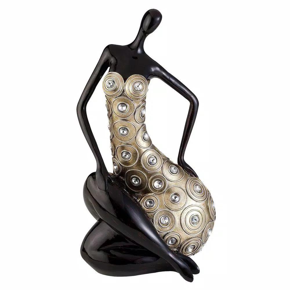 ORE International Amber Twilight Elegant Woman Sitting Figurine - 12.25 in. Modern Gold & Espresso Statuary