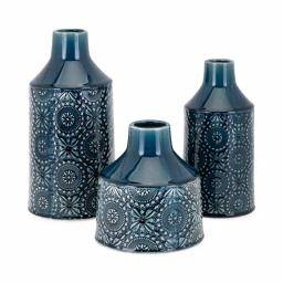 Benjara Athena Glazed Cerulean Blue Ceramic Floral Vases, Set of 3 thumbnail 1