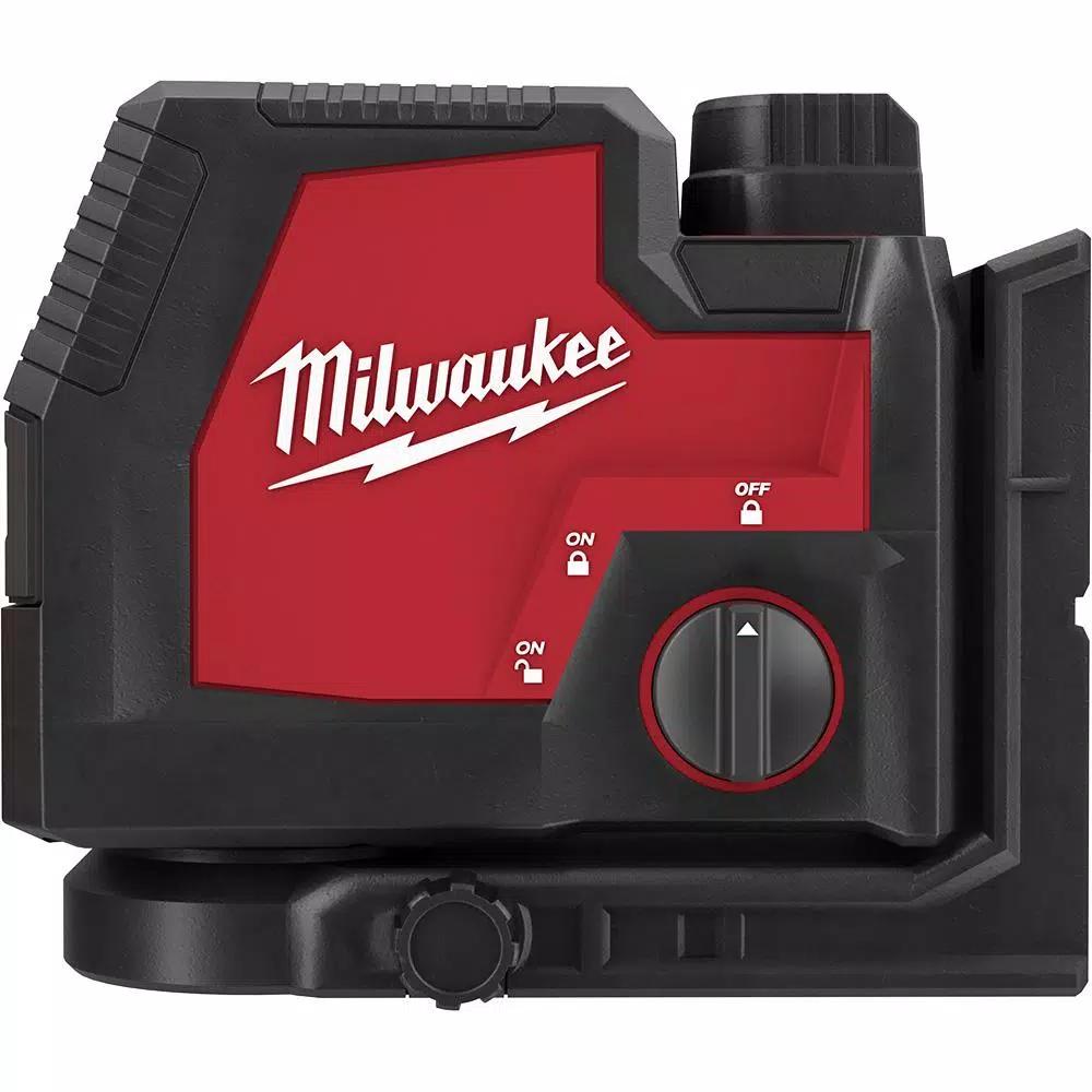 Milwaukee Green Cross Line and Plumb Points Rechargeable Laser Level, 100 ft. Range