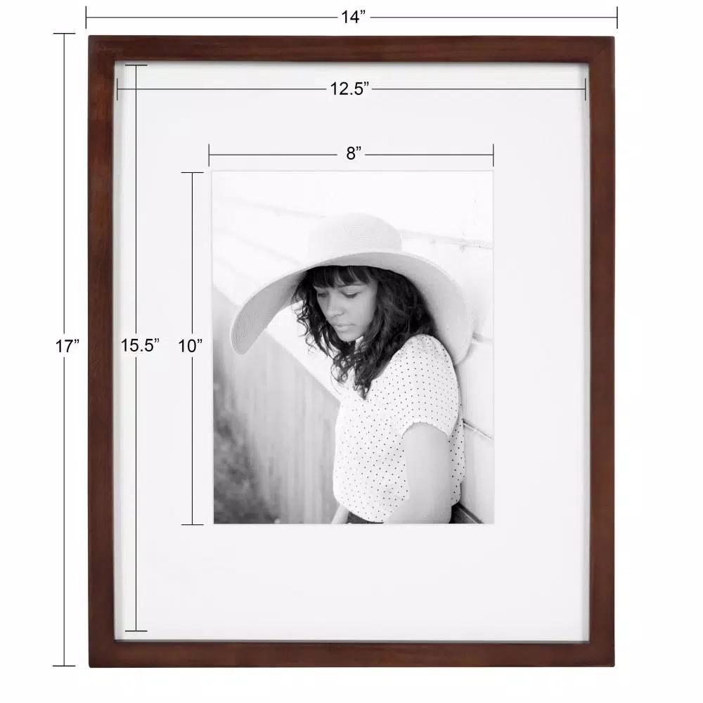 DesignOvation Gallery 13 x 16 in. Walnut Brown Wood Picture Frame with White Mat for 8 x 10 in. Photos