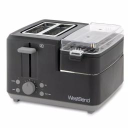 West Bend 2-Slice Wide Slot Breakfast Station Toaster and Egg Poacher with Meat Warming Tray, Black thumbnail 1